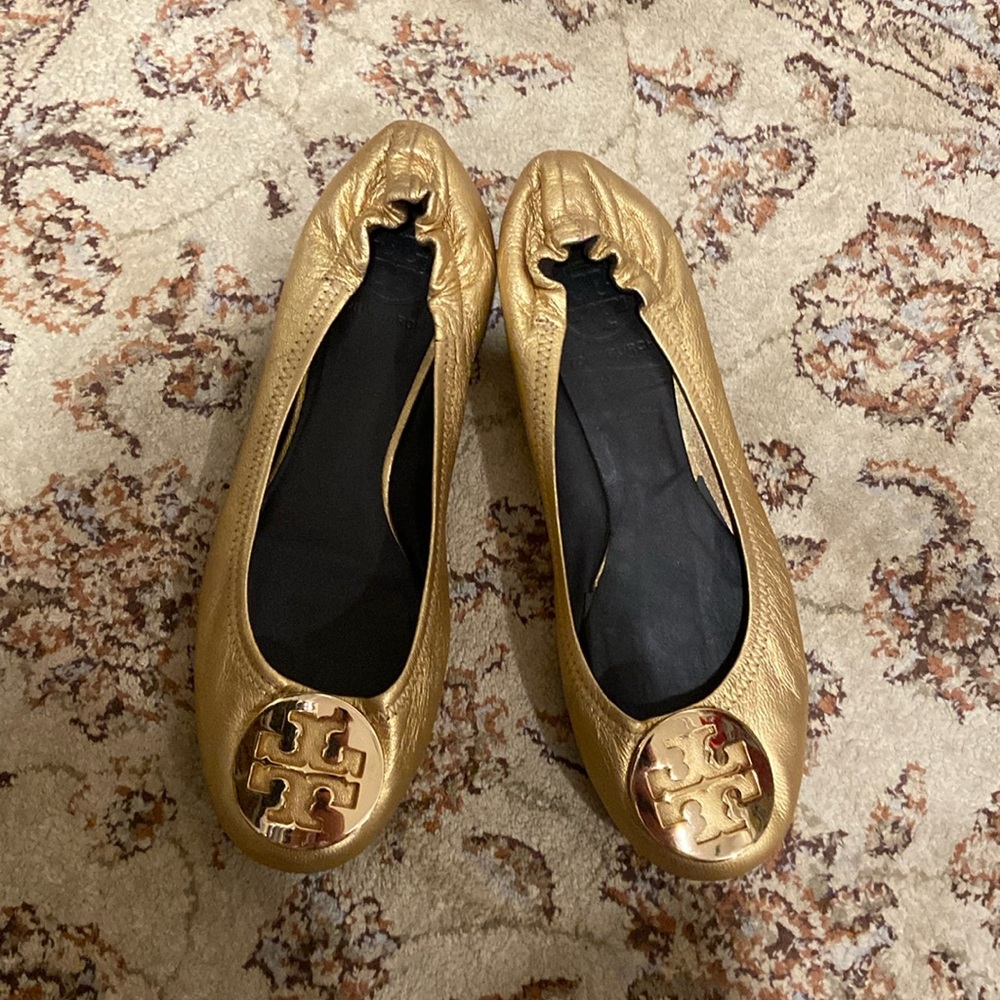 Tory Burch gold flats
